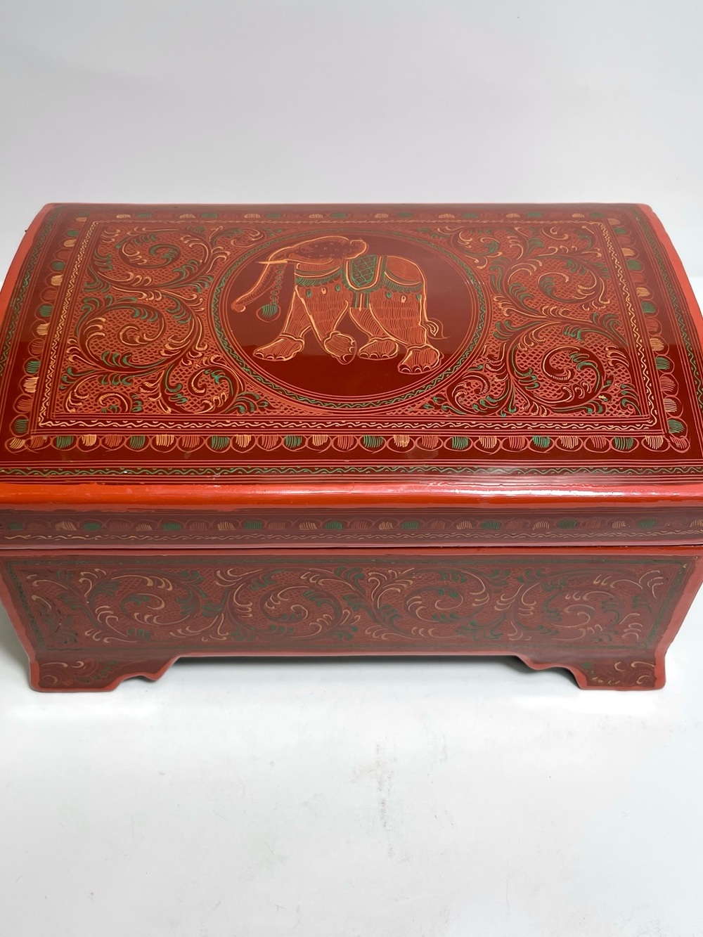Vintage Hand Painted Laquered Asian Dome Box